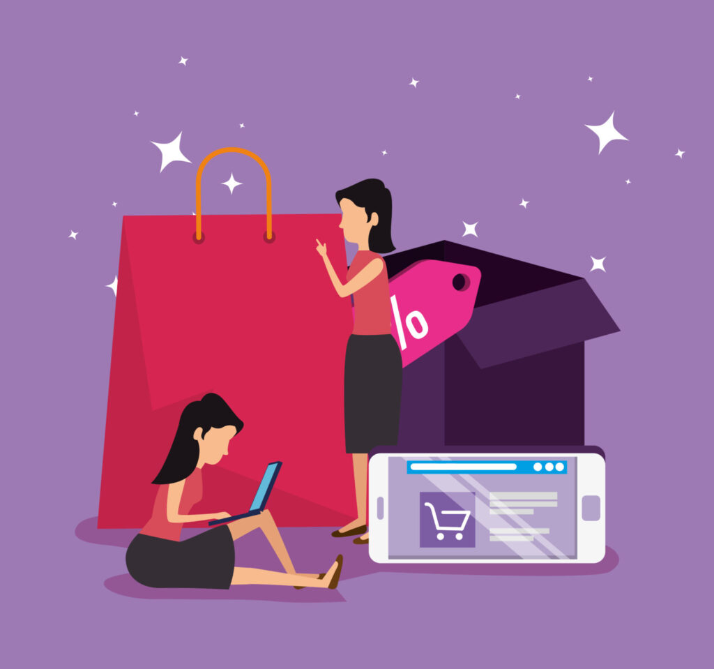 shopping online and women with smartphone ecommerce